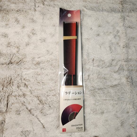 Japanese Folding Fan, Black and Red - Picture 1 of 3